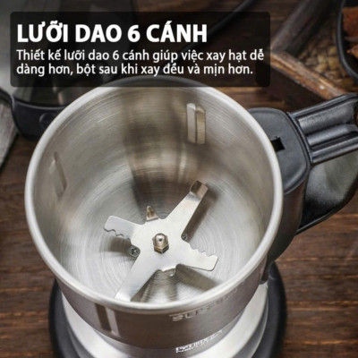 Máy xay hạt khô, xay bột, gia vị cà phê đa năng,công suất 300w, lưỡi dao 8 cánh cực bén, chất liệu cối inox, bảo hành 12 tháng