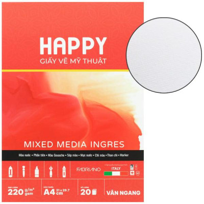 Sổ Vẽ Mỹ Thuật Gáy Keo Đa Chất Liệu A4 - Happy Mix Media Ingres - Vân Ngang - 220gsm (20 Tờ)