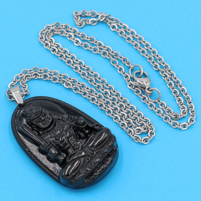 Vòng cổ phật Bất Động Minh Vương - thạch anh đen 3.6cm DITTEB1 - dây inox bạc - tuổi Dậu