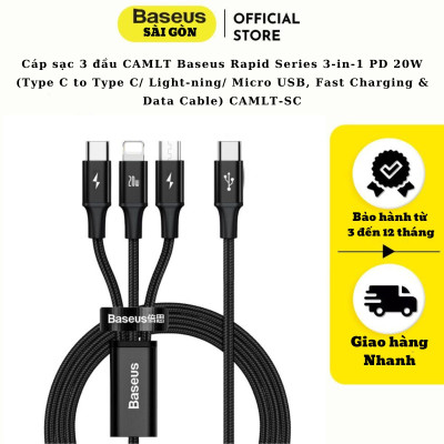 Cáp sạc Baseus Rapid Series Fast Charging & Data Cable 3-in-1 PD 20W CAMLT-SC01 - Hàng chính hãng