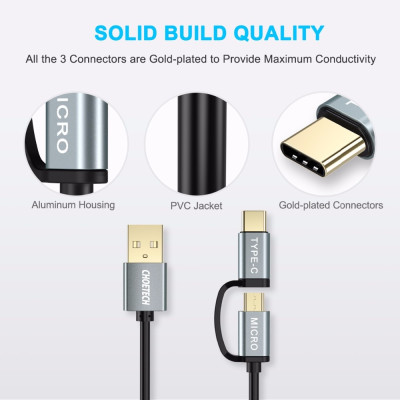 Dây cáp sạc nhanh 2 in 1 Type-C / Micro USB dài 120CM hiệu CHOETECH XAC0012 (sạc nhanh 3A, sạc nhiều thiết bị, chip sạc thông minh) - Hàng chính hãng