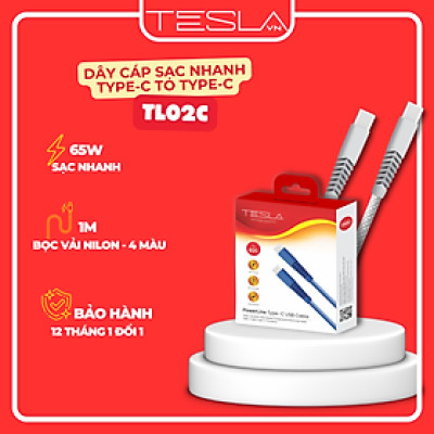 Cáp sạc nhanh TypeC to TypeC hàng chính hãng TESLA  TL02C Nylon 1m | Bảo hành 12 tháng 1 đổi 1 | Made in Việt Nam
