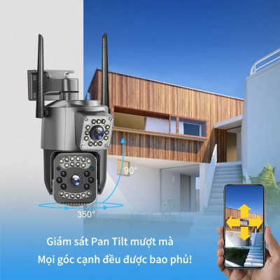 Camera giám sát 2 ống kính quan sát an ninh ngoài trời trong nhà xoay 360 độ chống nước tiêu chuẩn IP kèm thẻ nhớ chính hãng - Hàng Nhập Khẩu