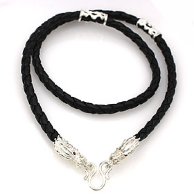 Dây Chuyền Nam Bạc Hiểu Minh DDN031T Dây Da thật 100% bọc bạc đầu rồng