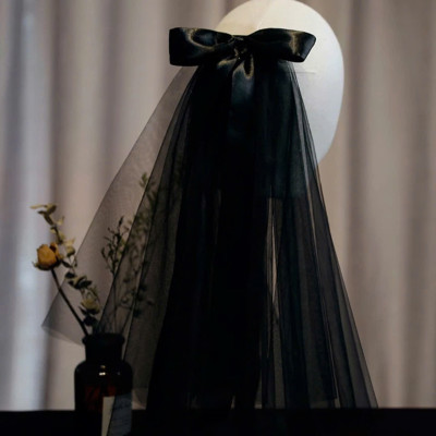 Voan (lúp) Cô dâu và Dạ hội, đi tiệc, sự kiện màu đen đính nơ ruy băng MS: 45533