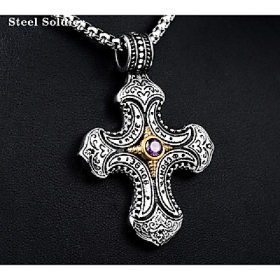 Dây chuyền nam titan đính đá tím 4 cạnh - GR78