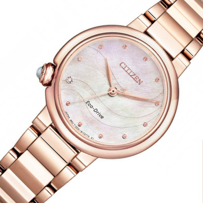 Đồng Hồ Nữ Citizen Đính Kim Cương Dây Thép Không Gỉ EM0912-84Y - Mặt Xà Cừ (Sapphire)