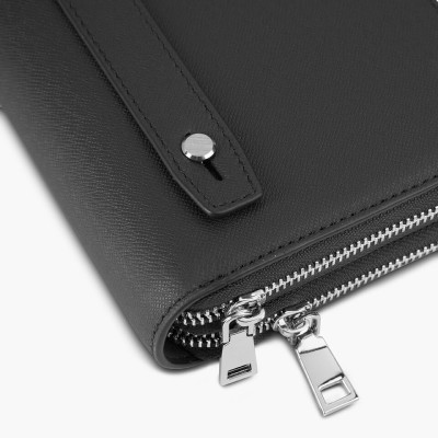 Clutch, Ví Cầm Tay Gence Thời Trang Nam Da Bò Taiga Cao Cấp HT21 Đen - 2 Khóa