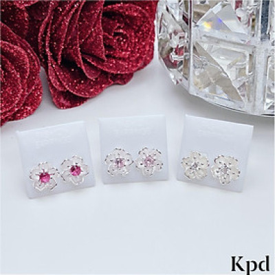 Bông tai nụ hoa anh đào chất liệu bạc Ý MS66e