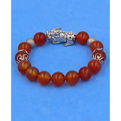 Chuỗi tay Tỳ Hưu inox VMNCOTHTRHKHB10 - Chuỗi hạt đeo tay Đá Mã Não Cam size 10 ly - hợp mệnh Hỏa, mệnh Thổ