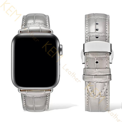 Dây Đồng Hồ Thay Thế Dành Cho Apple Watch 48 Ultra 45/44/42mm - 41/40/38mm, Chất Liệu Da Cá Sấu Cao Cấp Màu Xám Tương Thích Các Phiên Bản Series 8/7/6/5/4/3/2/1/SE Bảo Hành 12 Tháng 
