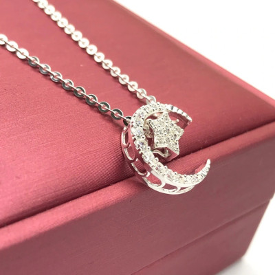 Dây Chuyền Vòng Cổ Bạc  925 Trăng Sao Đính Đá Nhân Tạo Cao Cấp Tinh Tế BẠC HIỂU MINH DMD478