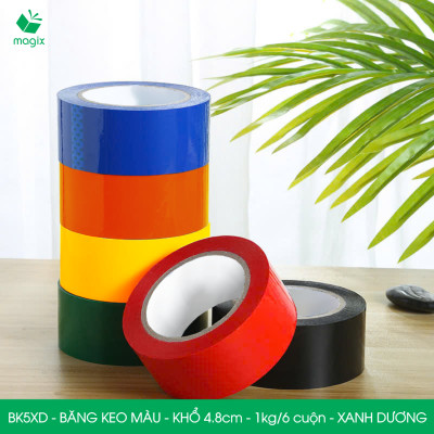 BK5XD - 6 cuộn băng keo màu khổ 4.8cm loại 1kg/6 cuộn - Xanh dương - Băng keo, băng dính đóng hàng