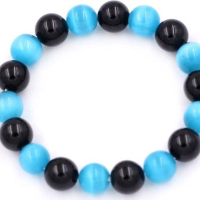 Chuỗi tay Đá Mắt Mèo Xanh Biển mix Thạch Anh Đen size 10 ly - Vòng tay size vừa phù hợp cho nữ