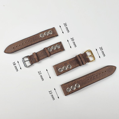 [Da thật] Dây đồng hồ nam thủ công da bò sáp AL113LEA (Nâu) (Kèm hộp + phụ kiện) Size 20/Size 22 - 100% da bò thật