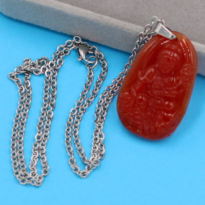 Vòng cổ mặt Phổ Hiền Bồ Tát - thạch anh đỏ 3.6cm DITTOB2 - dây inox bạc - tuổi Thìn, Tỵ