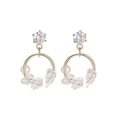 Khuyên Tai, Bông Tai Tròn Mạ Bạc S925 Đính Ngọc Trai Phong Cách Hàn Quốc Cho Nữ