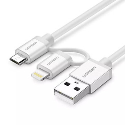 Ugreen UG30670US165TK 1.5M màu Bạc Cáp sạc đa năng USB sang MicroUSB + Lightning - HÀNG CHÍNH HÃNG