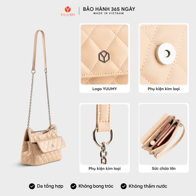 Túi Yuumy (Thời trang nữ da chần bông phối dây xích size 24 - Túi đeo chéo da Seasand YN241)