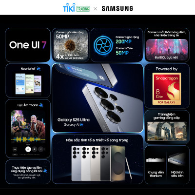 Điện thoại Samsung Galaxy S25 Ultra, Điện thoại AI, Tìm kiếm thông minh, Video camera đêm Nightography, S Pen đa nhiệm - Hàng Chính Hãng