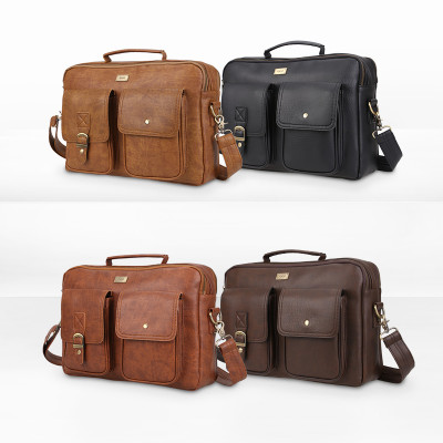 Cặp da nam nữ đựng laptop 15.6 inch, túi xách công sở phom chữ nhật ngăn trước túi hộp IDIGO MB2 - 702