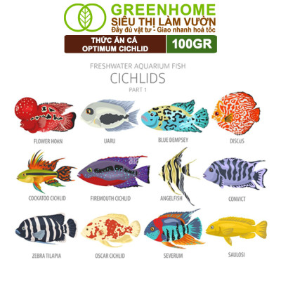 Thức Ăn Cho Cá La Hán, Cá Dĩa Greenhome, Optimum Cichlid, Gói 100gr, Lên Màu Và Tăng Sức Đề Kháng