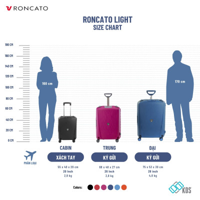 Vali kéo du lịch RONCATO LIGHT - Vali khóa sập, Chống rạch, Chống nước, Thương hiệu Ý, Made in Italy