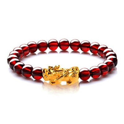 Vòng tay phong thủy, vòng tay nữ may mắn đá thạch anh đỏ ruby gắn tỳ hưu hút Lộc Tài Duyên TARUBY01