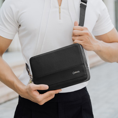 Túi Đeo Chéo Túi Da Nam Cầm Tay GENCE TC02 Chất Liệu Da Bò Cao Cấp Màu Đen