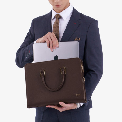 Cặp Da Doanh Nhân Túi Xách Công Sở GENCE CTS13 Da Bò Khóa Số Cao Cấp Màu Nâu