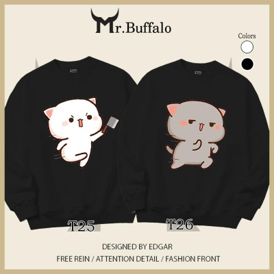 Áo Sweater cặp đôi Mèo mochii đuổi nhau dễ thương Mr.Buffalo