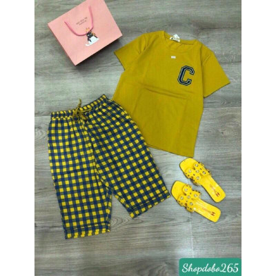 Đồ bộ nữ,đồ ngủ mặc nhà lửng áo vải thun cotton phối quần kaki thời trang.