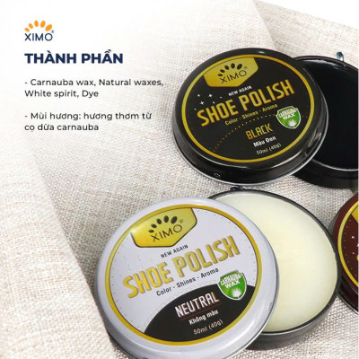 Xi Đánh Giày Sáp Shoe Polish XIMO 50ml XI08 giúp giày túi xách, ví, thắt lưng, đồ giả da sáng bóng tự nhiên, bảo dưỡng bền đẹp lâu hơn, tăng khả năng chống thấm nước hiệu quả
