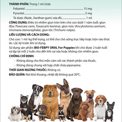 Bio Febpy Oral uống xổ giun trên chó con