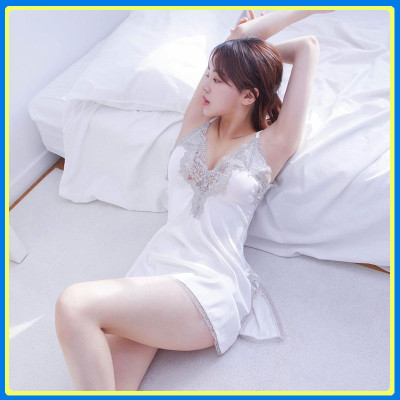 Váy ngủ cổ V ren ngực sexy Q104 - Đầm ngủ ren ngực xẻ lai sexy gợi cảm