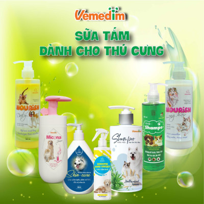 Vemedim Shampo thảo mộc sữa tắm chó mèo dưỡng chất thiên nhiên giúp lông bóng mượt, chống xơ rối, chai 300ml