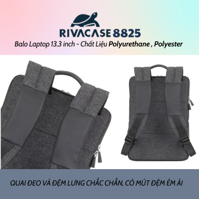 Balo Laptop Rivacase 8825 13.3 inch Chất Liệu Polyurethane , Polyester - Bảo Hành 24 Tháng - Hàng Chính Hãng