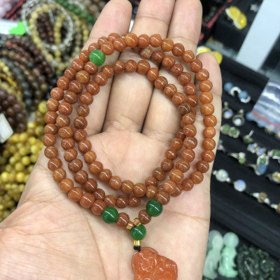Vòng đeo tay, lắc tay phong thủy chuỗi hạt quấn 3 vòng mix mặt phật di lặc đá ngọc cẩm thạch huyết