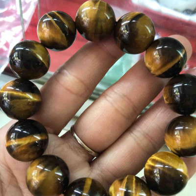 CHIẾC VÒNG 16LY ĐÁ MẮT HỔ VÀNG NÂU ĐẬM CUNG SANH SUN16 NAM MỆNH KIM THỔ