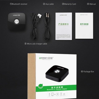 Ugreen UG40758CM105TK BT 5.0 màu Đen Bộ nhận âm thanh Bluetooth chuẩn 3.5mm hỗ trợ APTX - HÀNG CHÍNH HÃNG