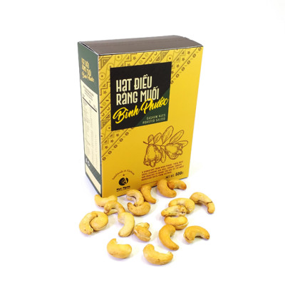 Hạt Điều không vỏ lụa rang muối Bình Phước, loại A+, hộp giấy 500g chuyên tặng người nước ngoài.