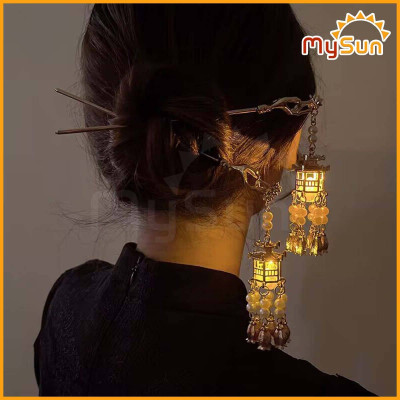Châm Trâm cổ trang cài tóc kim loại cho cô dâu màu đỏ Trung Hoa quốc đơn giản đẹp có đèn MySun