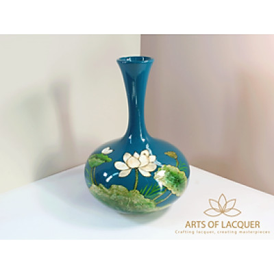 Bình Hoa Sơn Mài Màu Xanh Họa Tiết Hoa Sen