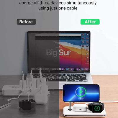 Ugreen UG9032690326TK 25W MFI Màu trắng Trạm sạc không dây sạc nhanh cho iPhone 14/13/12 MagSafe tương thích với Apple Watch Ultra - Series 8 - SE - A - HÀNG CHÍNH HÃNG