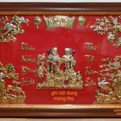 TRANH ĐỒNG VÀNG NGUYÊN CHẤT-MỪNG THỌ CỤ ÔNG-CỤ BÀ-ÔNG BÀ