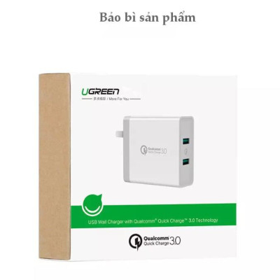 Ugreen UG40715CD161TK 36W màu Trắng Củ sạc nhanh 2 cổng USB chuẩn QC 3.0 - HÀNG CHÍNH HÃNG
