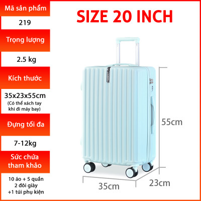 Vali kéo du lịch Kingsun xách tay máy bay size 20inch KS-219-Xanh lam nhạt
