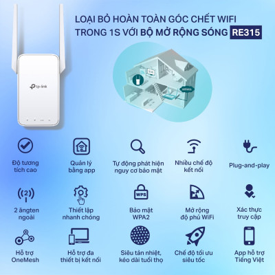 Bộ Mở Rộng Sóng Wifi Mesh TP-Link RE315 Chuẩn AC1200 - HÀNG CHÍNH HÃNG