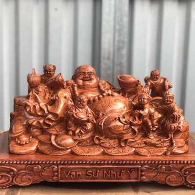 Tượng phật di lặc ngũ phúc bằng gỗ hương đá kt 60×30×27cm