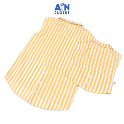 Bộ quần áo ngắn cho mẹ họa tiết Kẻ vàng trắng cổ sơ mi linen cotton - AICDMEXU7K6V - AIN Closet